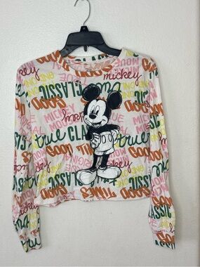 Disney Pink Green Orange Graphic Mickey Mouse Pullover